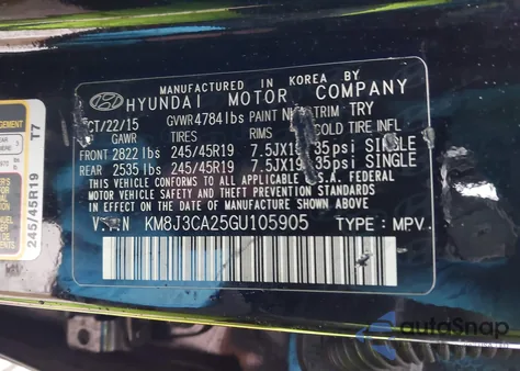 2016 Hyundai Tucson Limited from USA, damaged, VIN KM8J3CA25GU105905